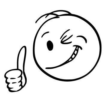 Cartoon of Face of Smiling and Winking Man or Businessman Showing Thumb Up